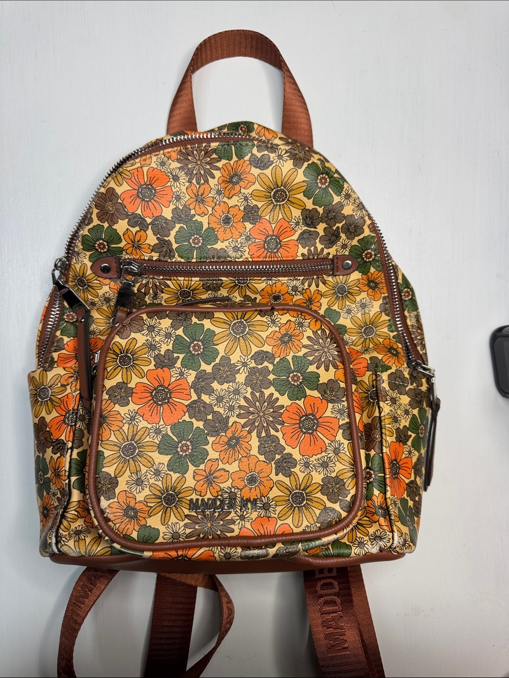 Mini Floral Backpack in Orange, Green and Brown - Made in Italy